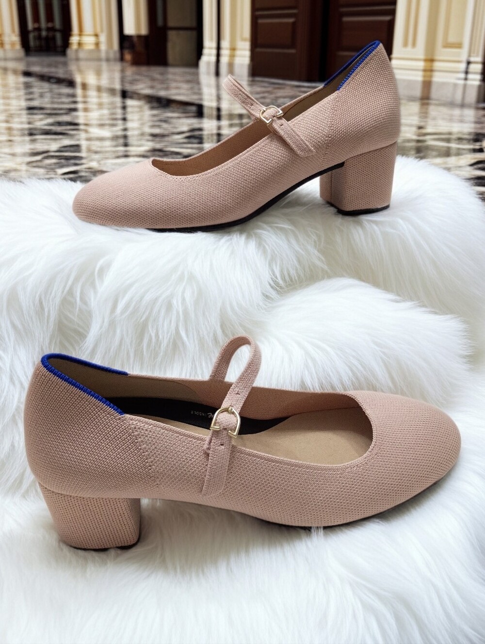 New Rothys Classic Knit Mary Jane Block Heel Pumps in Ballerina Pink 8.5 & 9